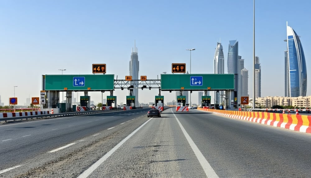 Dubai modern highway with electronic toll gate